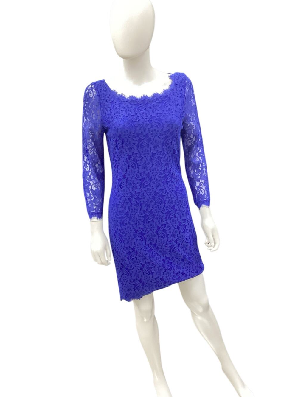 Diane Von Furstenberg Dress Women’s SZ10 Lacey Overlay Chunky Zipper Cobalt Blue